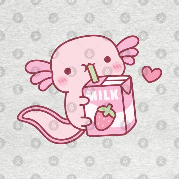 Cute Axolotl Drinking Strawberry Milk by rustydoodle